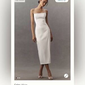 BHLDN Square-Neck Back-Slit Slim Stretch Satin Midi Dress